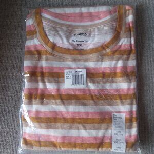 Women's Sonoma Everyday Crewneck Long Sleeve Tee XXL Gold Stripe